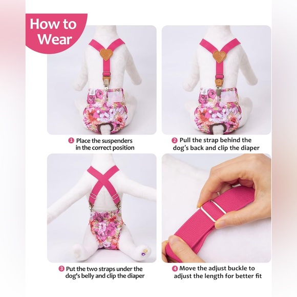 CuteBone Floral Dog Diapers Female 3pcs & 1 Suspender Small - Picture 5 of 6